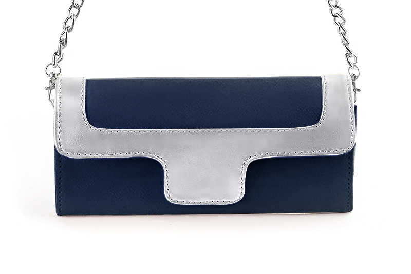 Women's navy blue and silver luxurious elegant clutch for ceremonies, weddings and evenings out. - Profile view